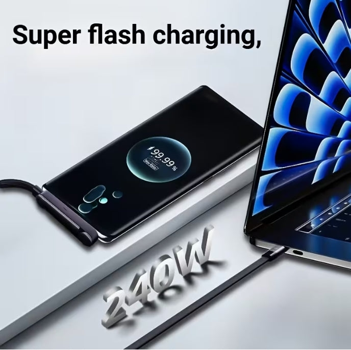 240W USB C to USB C Fast Charging Cable with Rotatable Phone Stand (Cable length 1.5m)