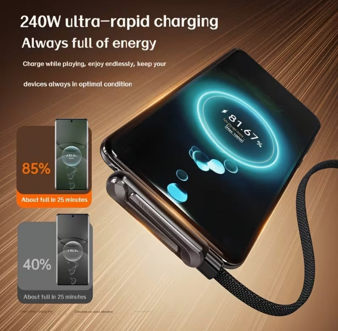 240W USB C to USB C Fast Charging Cable with Rotatable Phone Stand (Cable length 1.5m)