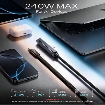 240W USB C to USB C Fast Charging Cable with Rotatable Phone Stand (Cable length 1.5m)
