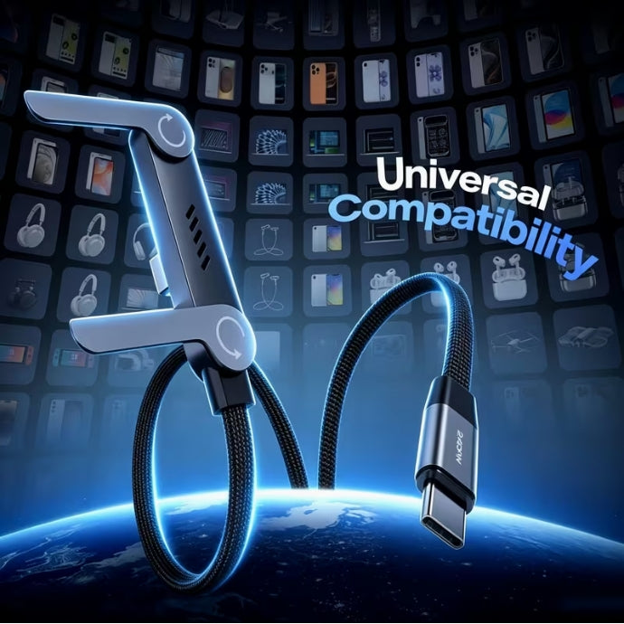 240W USB C to USB C Fast Charging Cable with Rotatable Phone Stand (Cable length 1.5m)